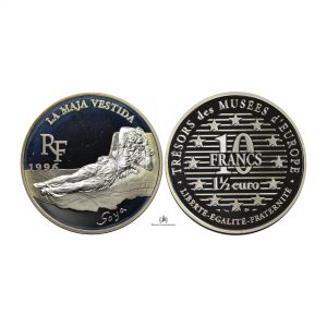 France, 1996 10 Francs - 1.5 Euro, La Maja Vestida, Silver 0.900, PROOF