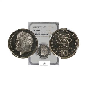 Greece, 1980 10 Drachmai, Democritus, NGC MS66 PL
