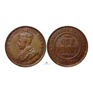 Australia, 1927 One Penny, George V, Bronze, XF
