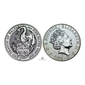 Great Britain, 2017 2 oz Silver Queen's Beast (Red Dragon of Wales) Coin .9999 Fine, BU