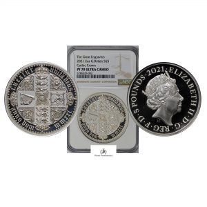 Great Britain, 2021 5 Pounds, Silver 2oz, QE II, Gothic Crown, NGC PF70 ULTRA CAMEO