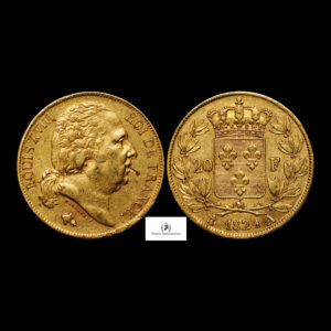 France, 1824-A 20 Francs, Gold, Louis XVIII, XF