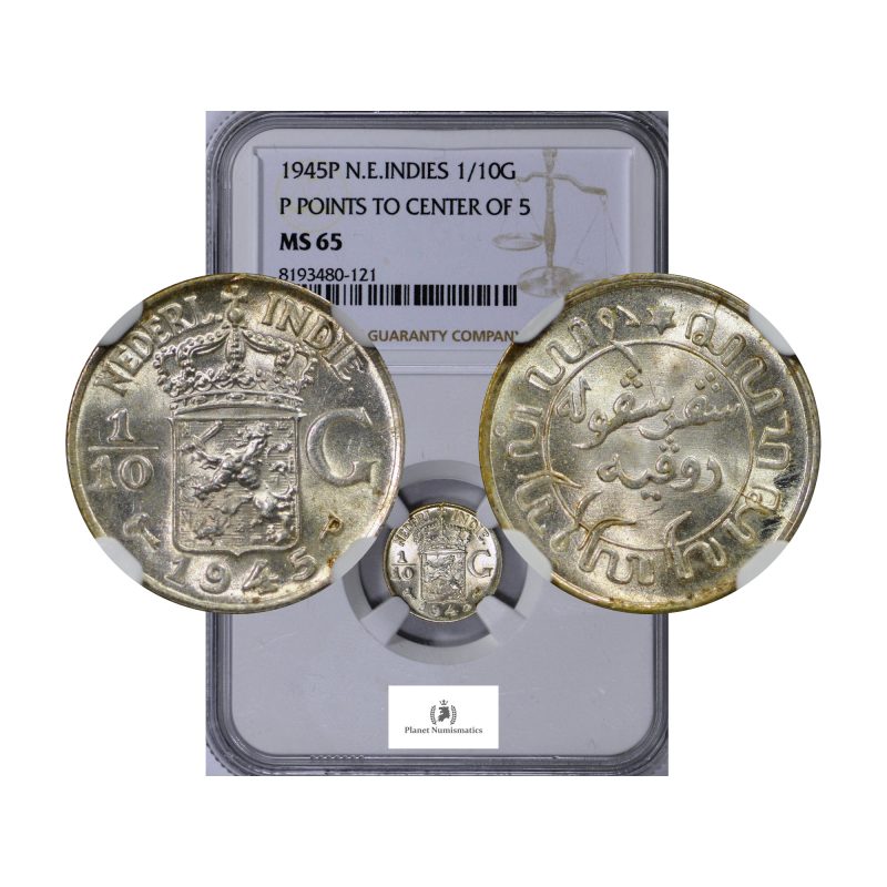 Netherlands East Indies, 1945-P 1/10 Gulden, Silver, NGC MS65