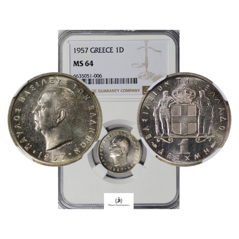 Greece, 1957 Drachma, Paul I, NGC MS64