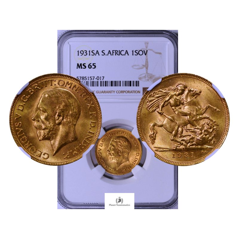 South Africa, 1931-SA 1 Sovereign, Gold (0.917), George V, NGC MS65