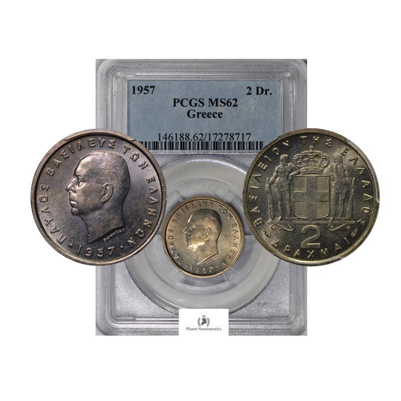 Greece, 1957 2 Drachmai , King Paul I, PCGS MS62