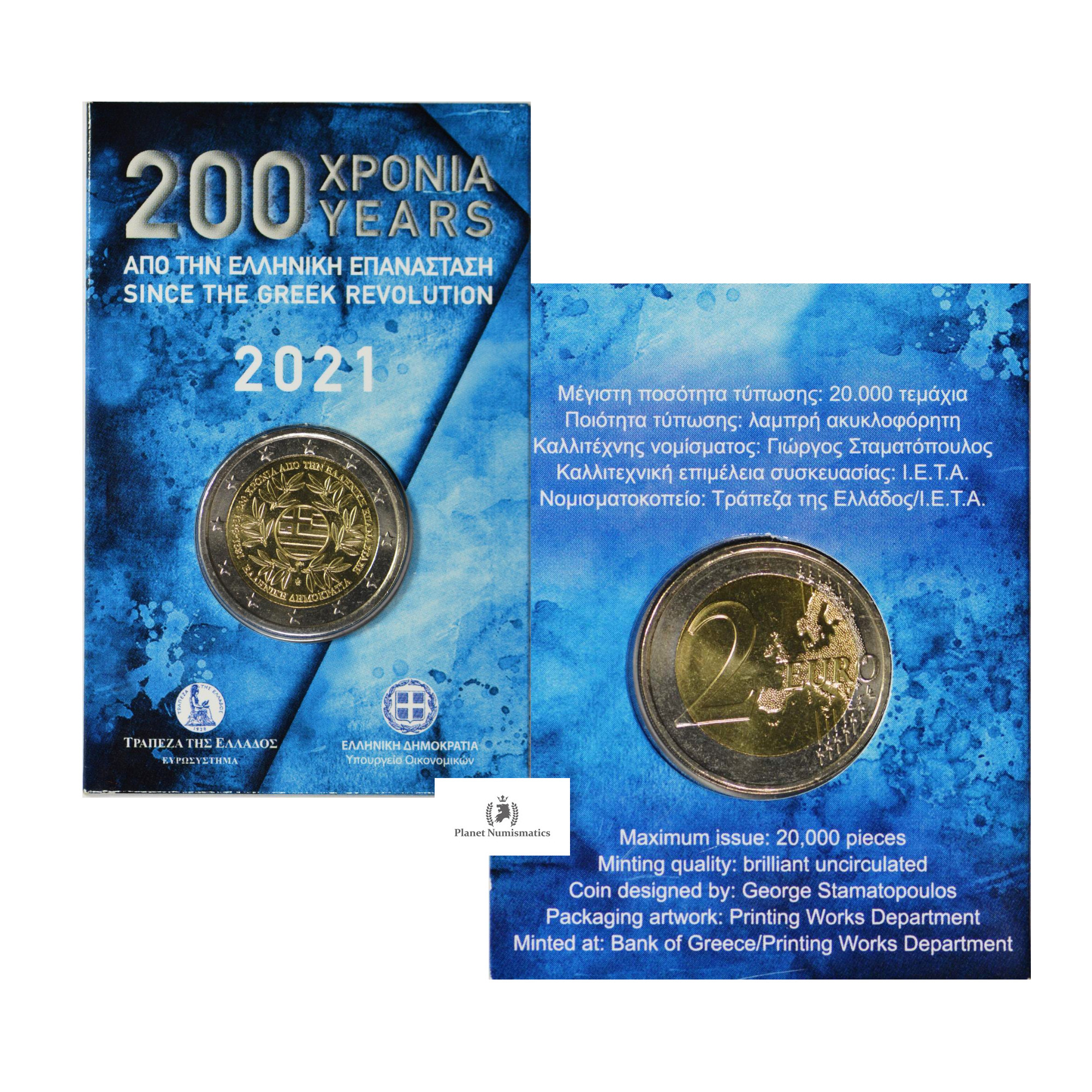 Greece, 2021 2 Euro, 200 Years Since Greek Revolution, Coin Card Blister