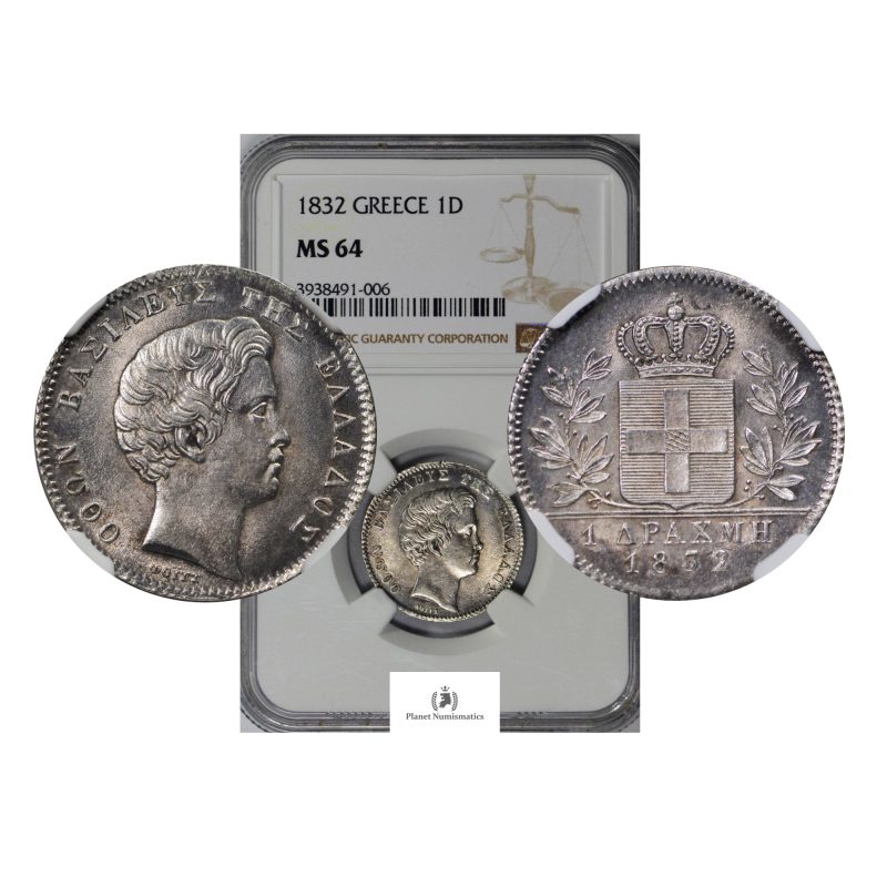 Greece, 1832 Drachma, King Otto, Silver, NGC MS64