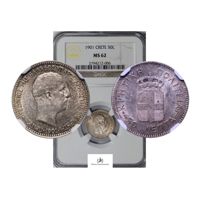 Greece-Crete, 1901 50 Lepta, Silver, NGC MS62