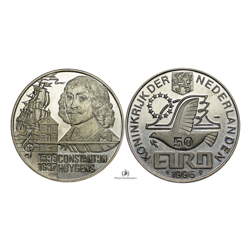 Netherlands, 1996 50 Euro, Huygens, Silver, Proof