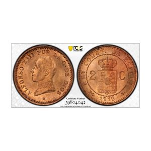 Spain, 1912-PC V 2 Centimos, Alfonso XIII, PCGS MS65RD