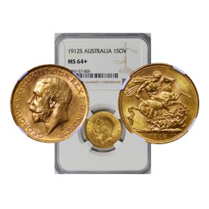 Australia, 1912-S Gold Sovereign, George V, NGC MS64+