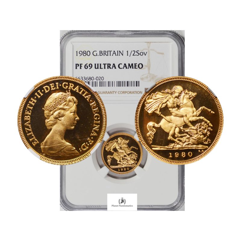Great Britain, 1980 1/2 Sovereign, Elizabeth II, Gold, NGC PF69 ULTRA CAMEO