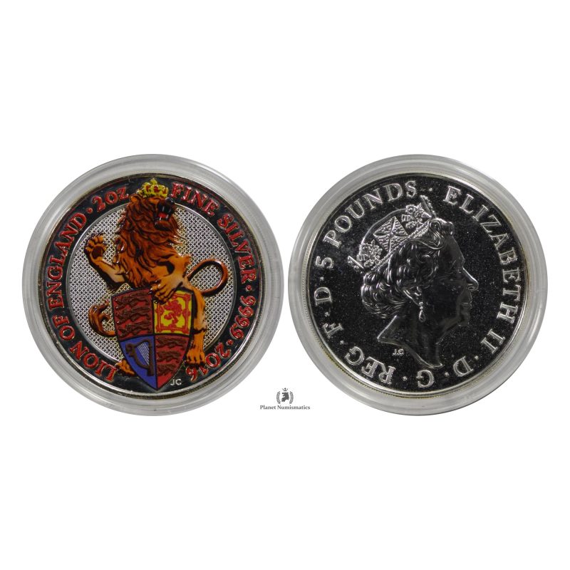 Great Britain, 2016 2 oz Silver Queen's Beast (Lion of England) Coin .9999 Fine, Coloured