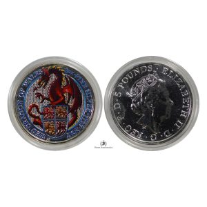 Great Britain, 2017 2 oz Silver Queen’s Beast (Red Dragon of Wales) Coin .9999 Fine, Coloured
