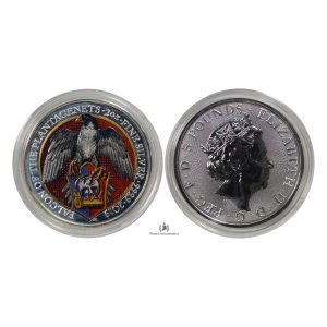 Great Britain, 2019 2 oz Silver Queen’s Beast (Falcon of Plantagenets) Coin .9999 Fine, Coloured