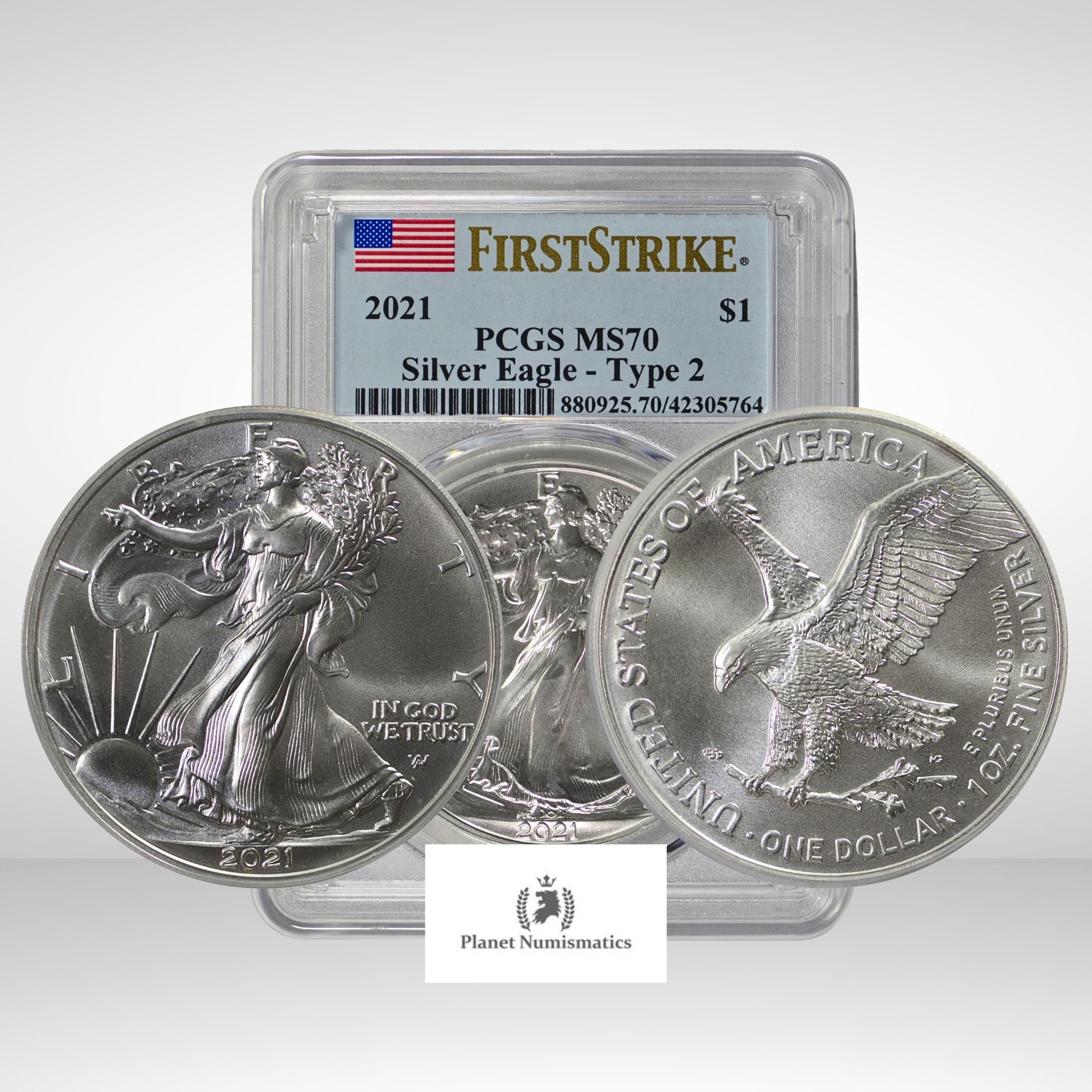USA, 2021 American Eagle, Silver 0.999, Type 2, PCGS MS70