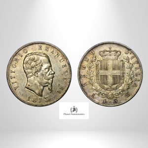 Italy, 1873-M 5 Lire, Vittorio Emanuele II, Silver, VF/XF