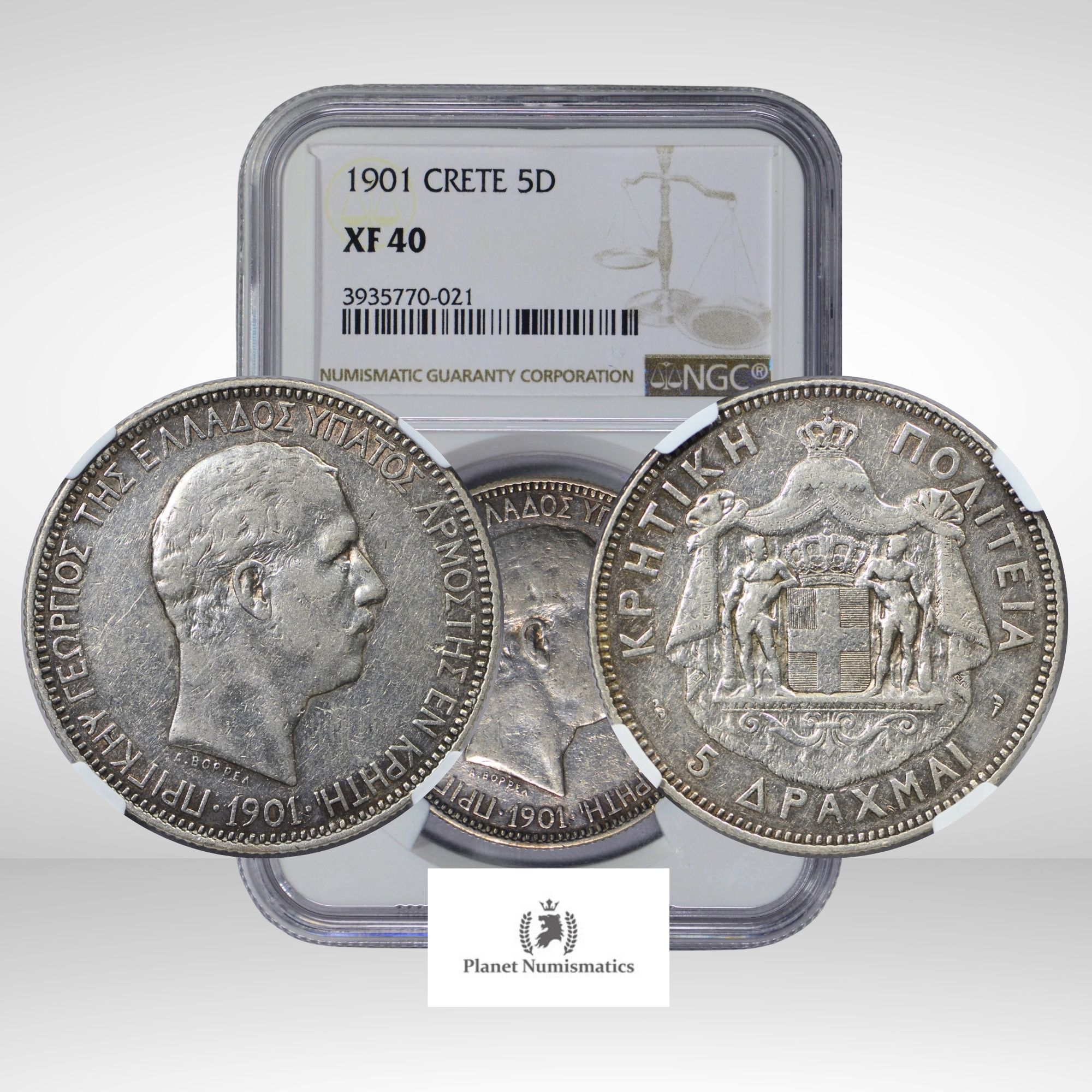 Greece-Crete, 1901 5 Drachmai, Silver, NGC XF40
