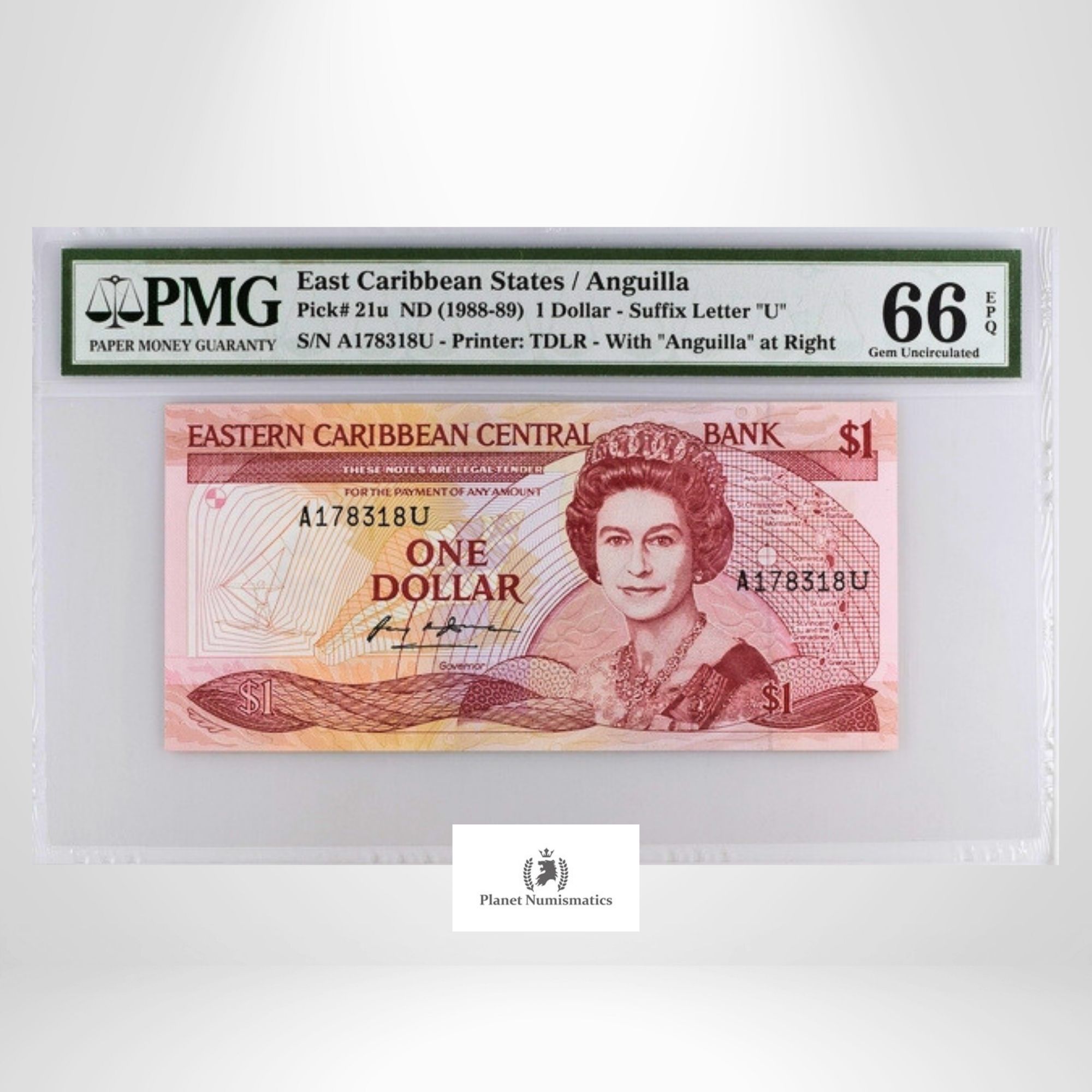 East Caribbean States, ND (1988-89) 1 Dollar, Anguilla, PMG 66 EPQ
