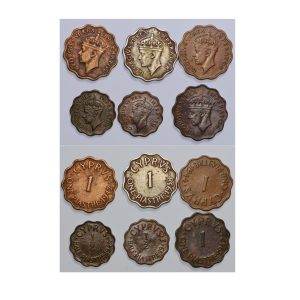 Cyprus, 1938-1944, Half and One Piastre, George VI, Lot 6 pcs, VF