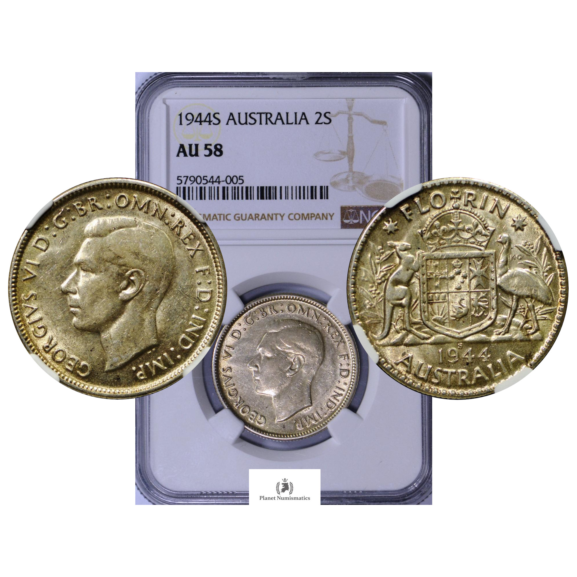 Australia, 1944-S Silver Florin, George VI, NGC AU58