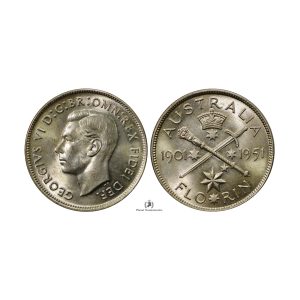Australia, 1951 Florin, George VI, Silver, UNC