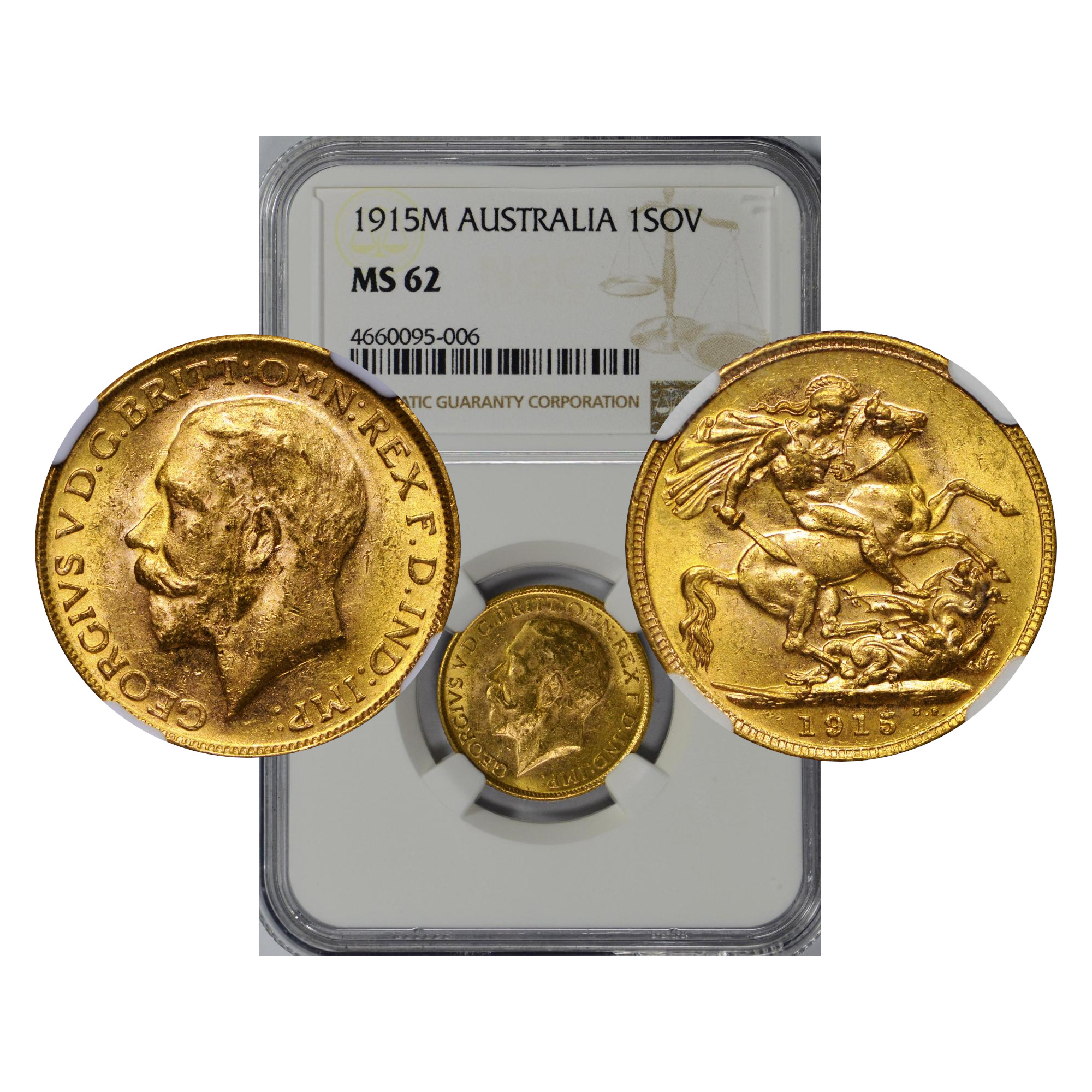 Australia, 1915-M Gold Sovereign, George V, NGC MS62