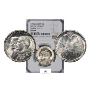 Greece, 1964 30 Drachmai, Silver, Large Letters, NGC MS66