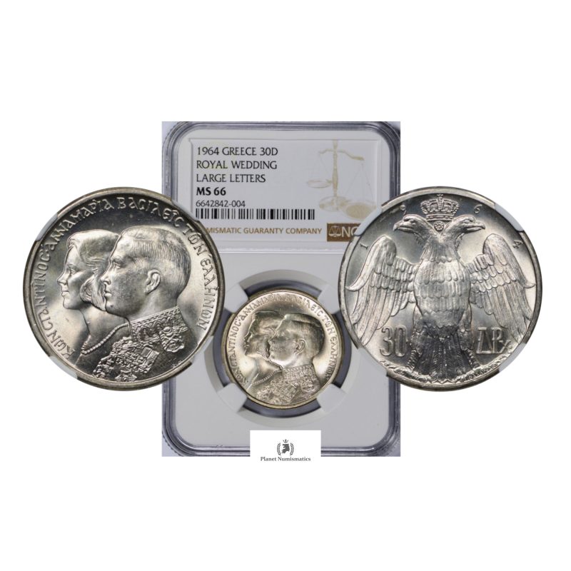 Greece, 1964 30 Drachmai, Silver, Large Letters, NGC MS66