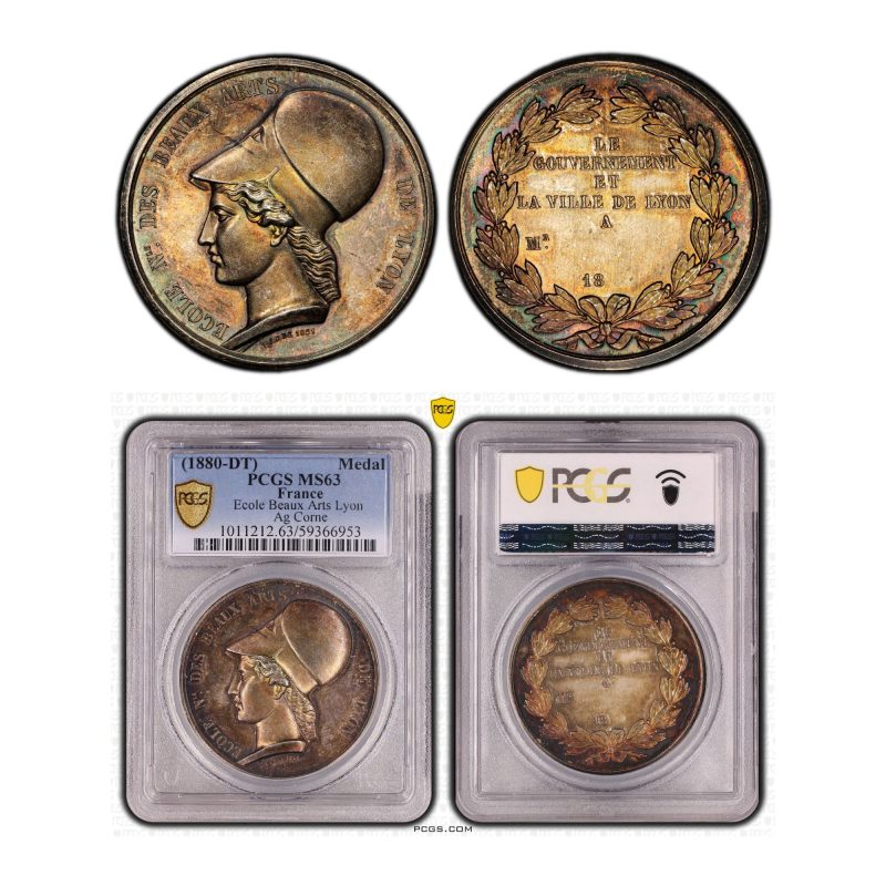 France, 1880-DT Medal, Ecole Beaux Arts Lyon, Ag Corne, PCGS MS63