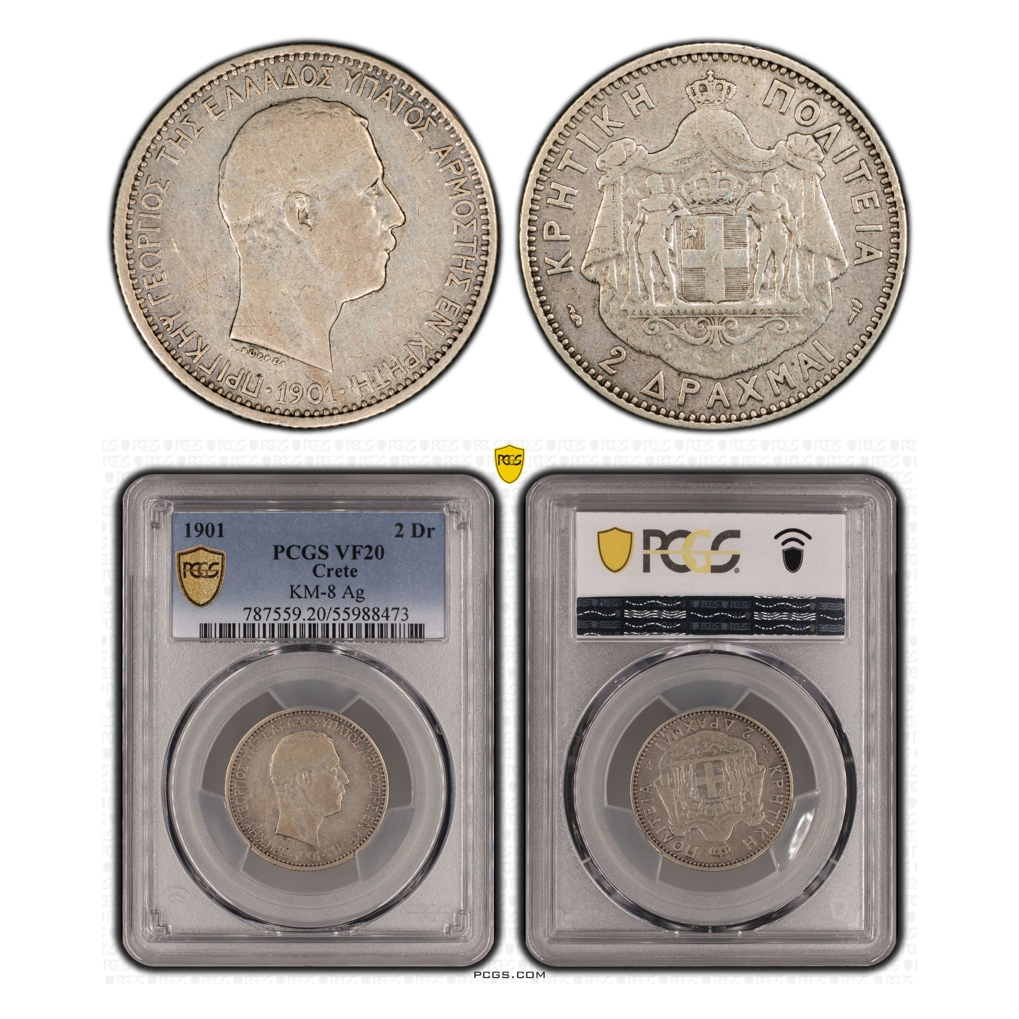 Greece-Crete, 1901 2 Drachmai, Silver, PCGS VF20