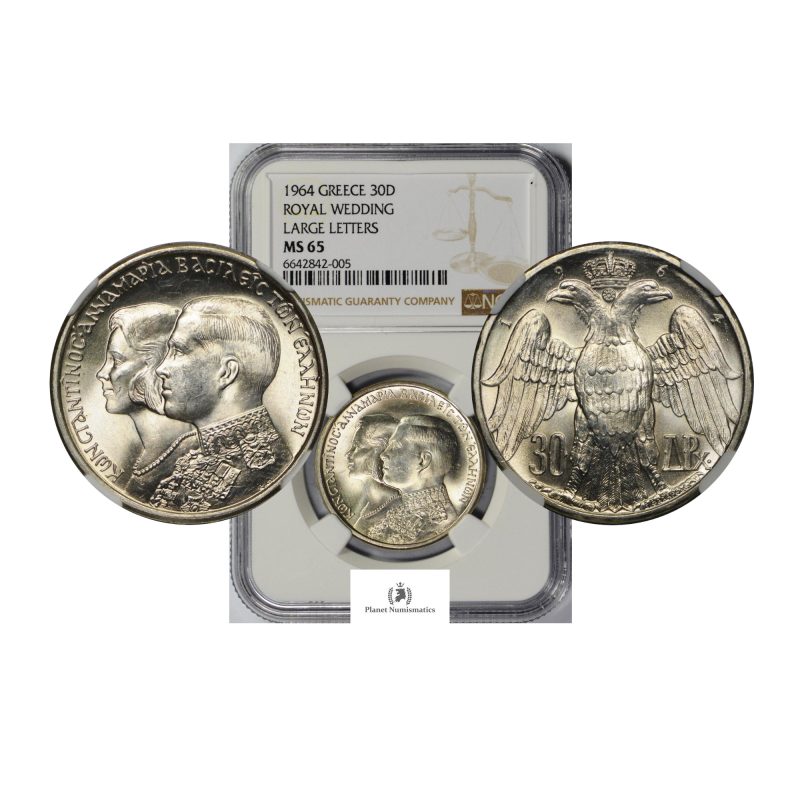 Greece, 1964 30 Drachmai, Silver, Large Letters, NGC MS65