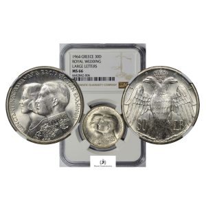 Greece, 1964 30 Drachmai, Silver, Large Letters, NGC MS66