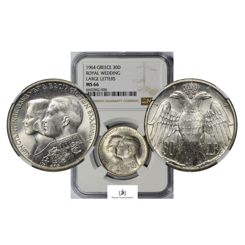 Greece, 1964 30 Drachmai, Silver, Large Letters, NGC MS66