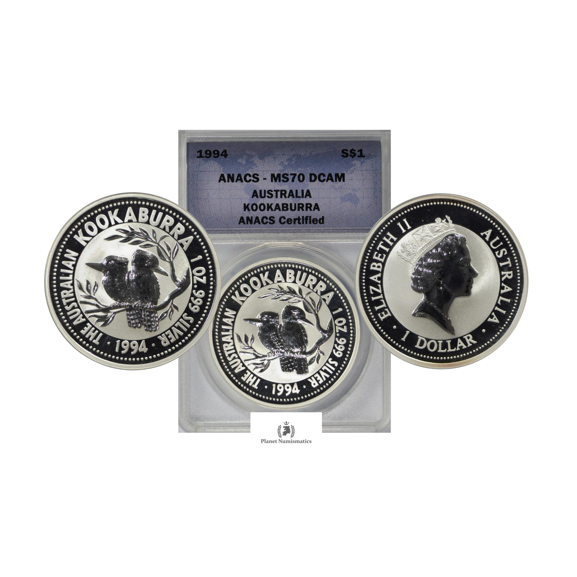 Australia, 1994 Silver 1 oz, Kookaburra, ANACS MS70