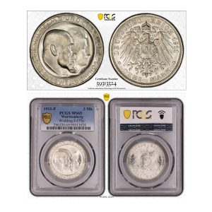 Germany, 1911-F 3 Mark, William II, Silver, PCGS MS65