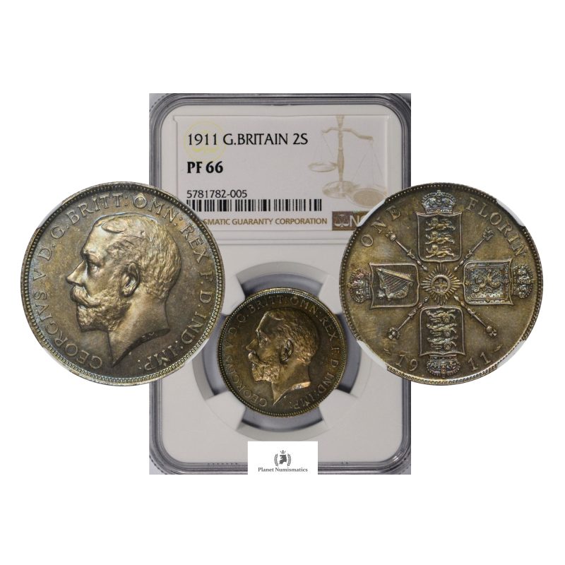 Great Britain, 1911 Florin, George V, Silver, NGC PF66
