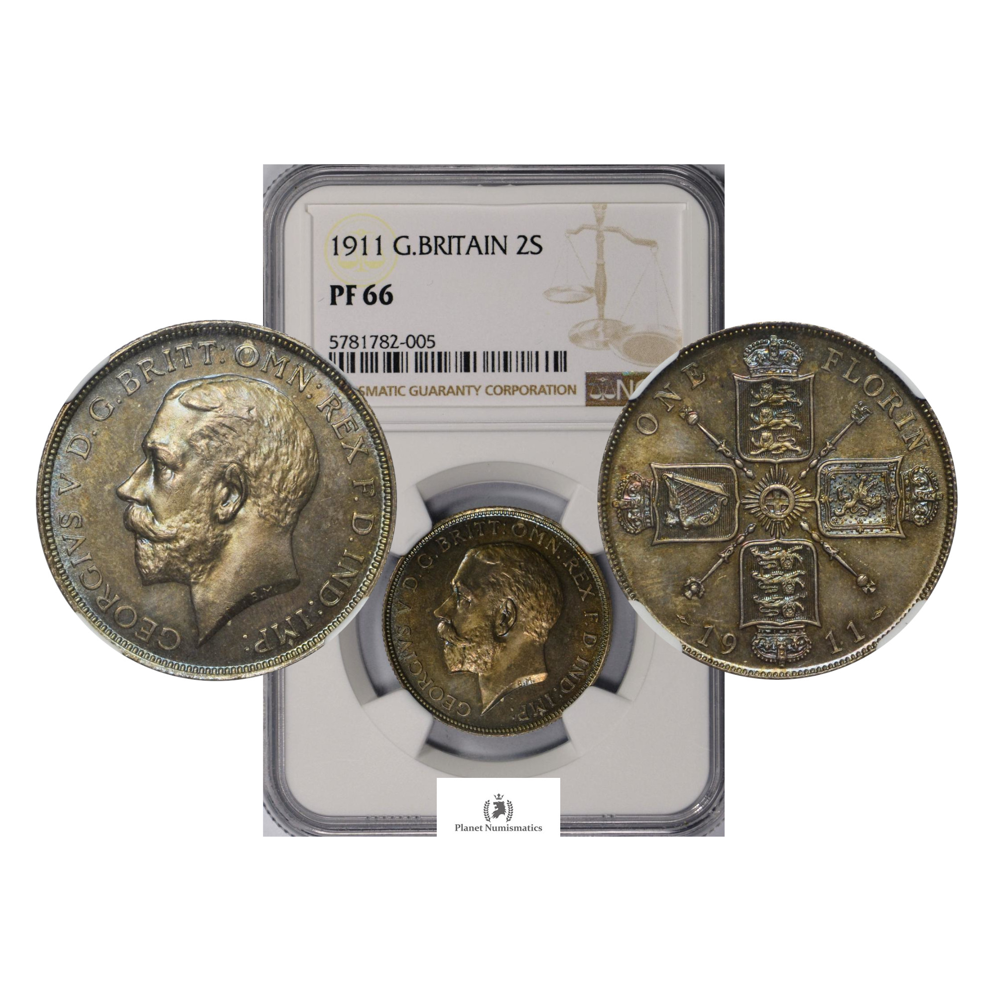 Great Britain, 1911 Florin, George V, Silver, NGC PF66