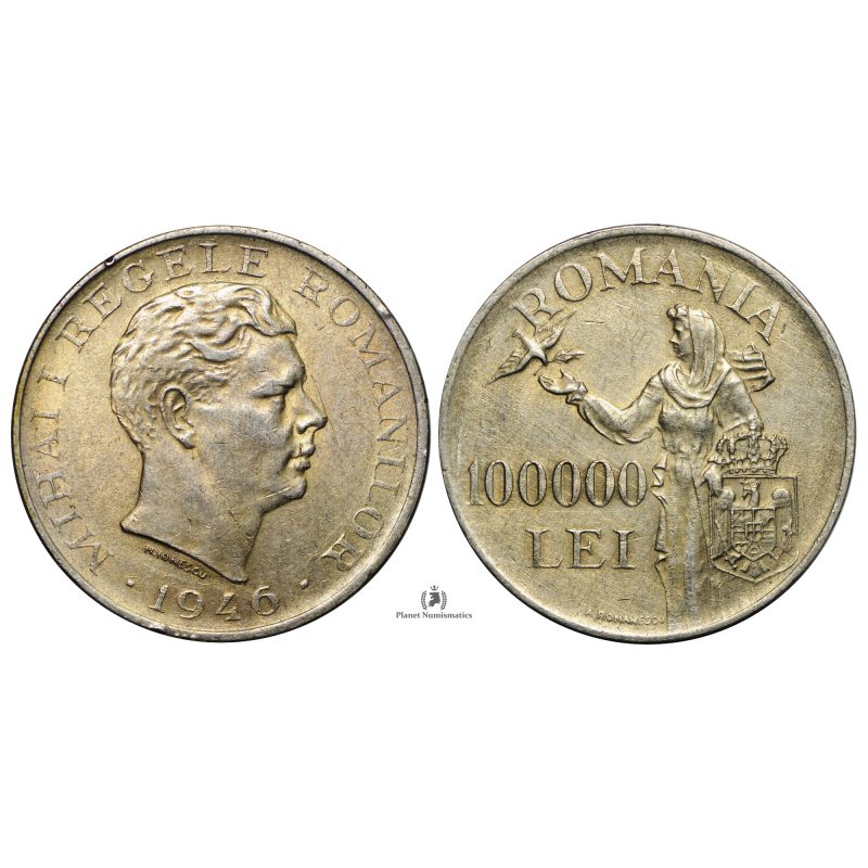 Romania, 1946 100000 Lei, Mihai I, Silver, XF/AU