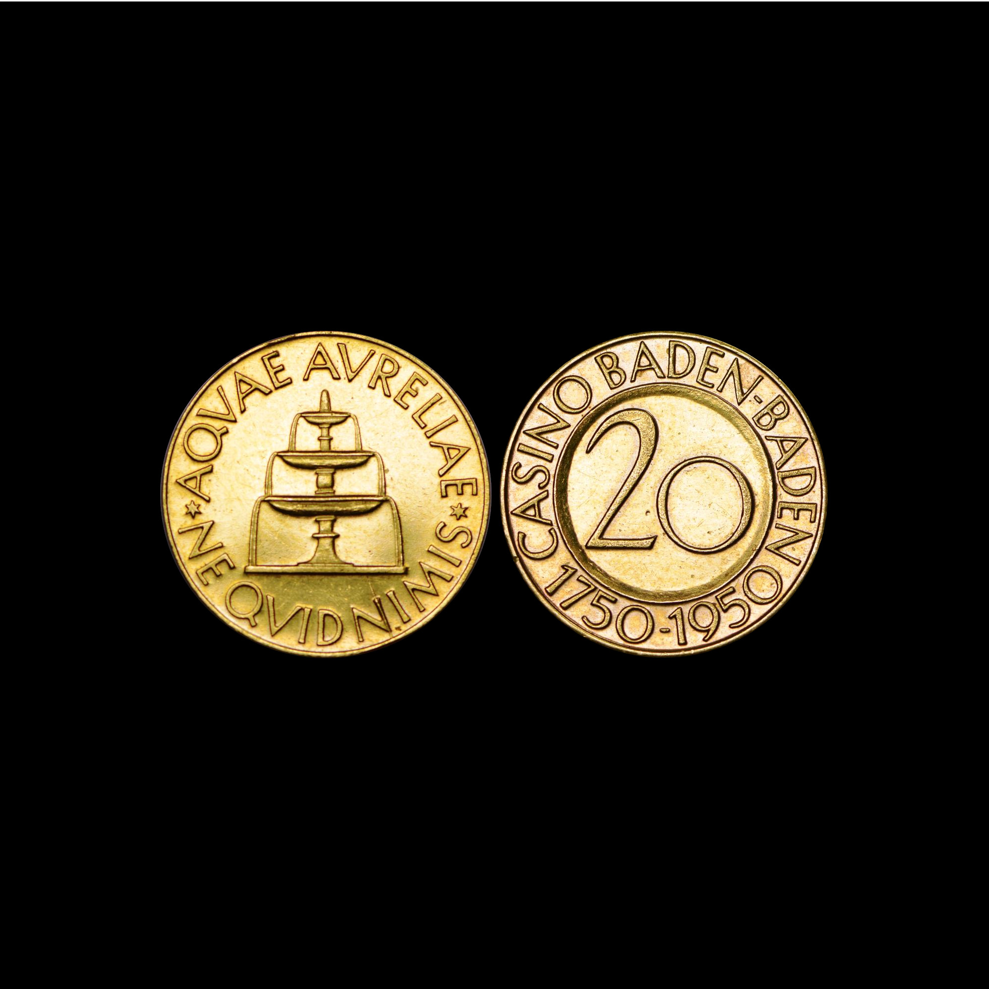 Germany, 1950 20 Mark, Casino Baden - Baden, Gold, AU/UNC Rare