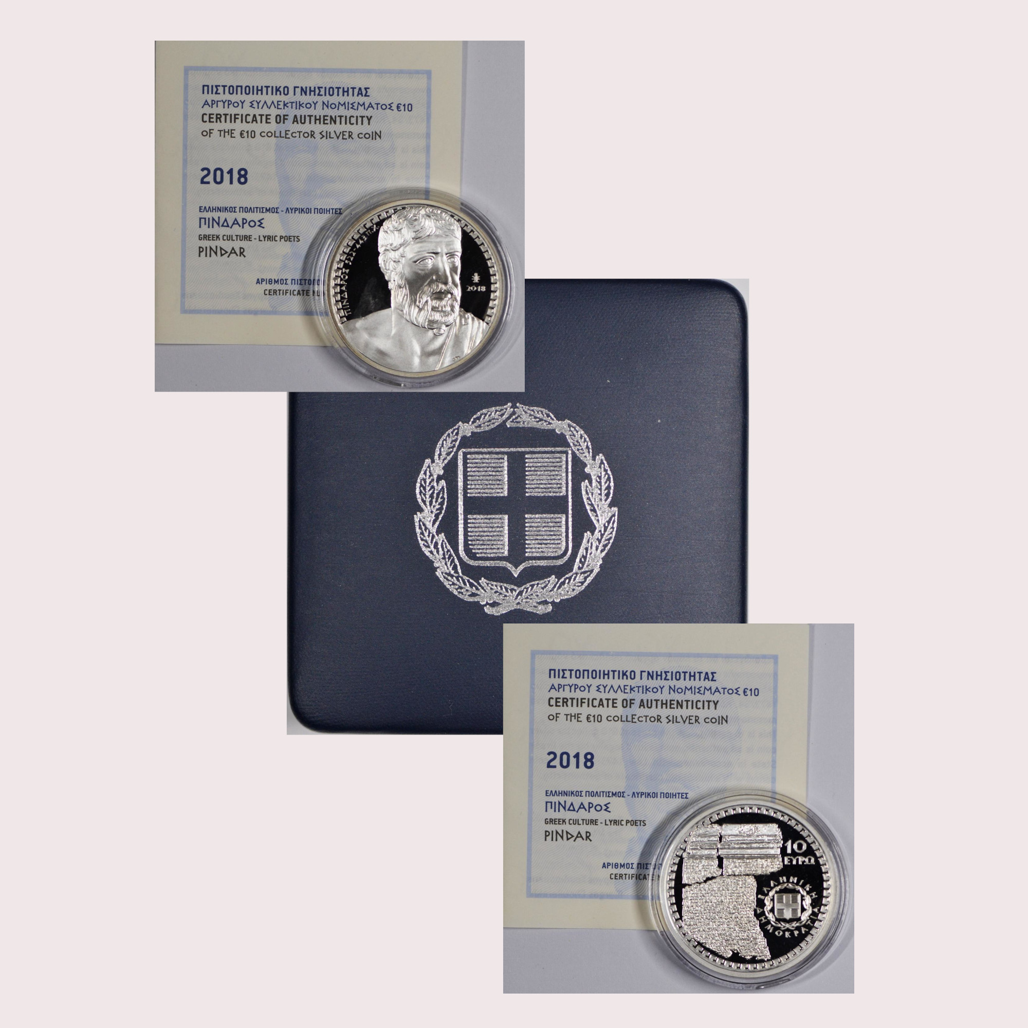 Greece, 2018 10 Euro, Pindaros, Silver, PROOF