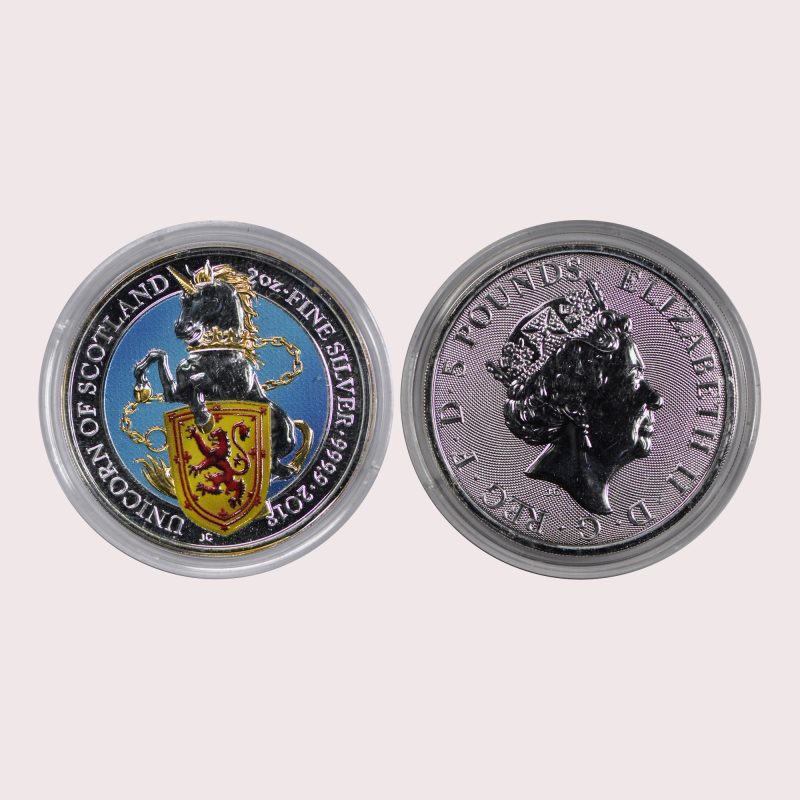 Great Britain, 2018 2 oz Silver Queen's Beast (Unicorn of Scotland) Coin .9999 Fine, Coloured