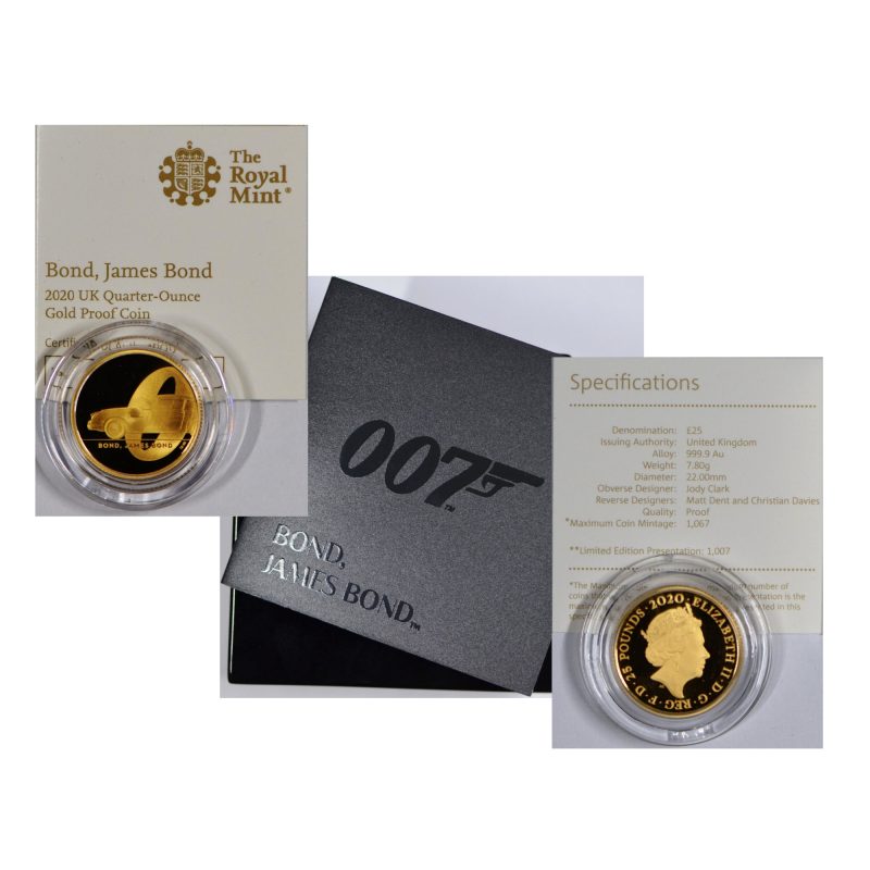 Great Britain, 2020 25 Pounds, Gold 1/4 oz, James Bond 007, Proof