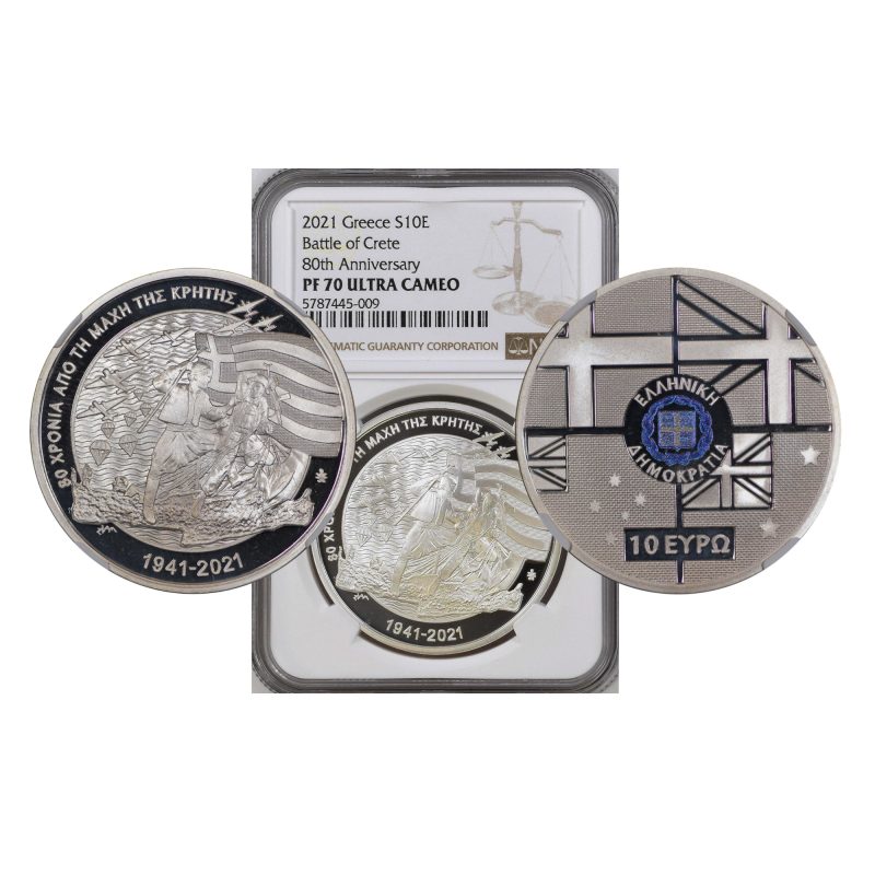 Greece, 2021 10 Euro, Battle of Crete, Silver, NGC PF70 ULTRA CAMEO