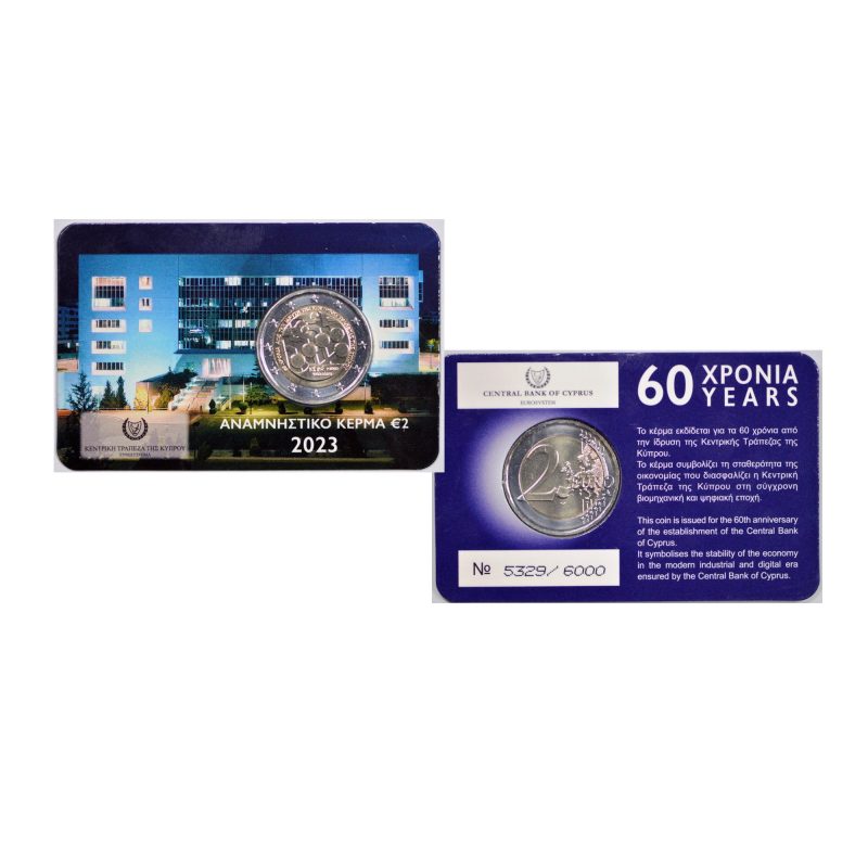 Cyprus, 2023 2 Euro, 60th Anniversary - Central Bank of Cyprus, BU in Coincard